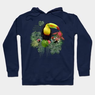 Drawn polygonal art of toucan birds with keep amazon wording. Hoodie